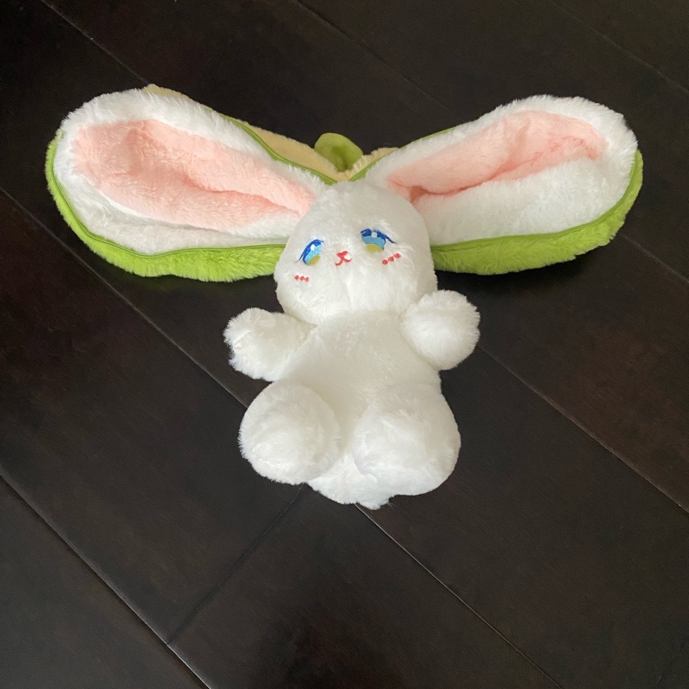 Plush Bunny Toy with Green and Pink Ears